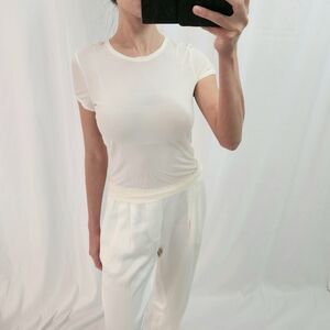 Giorgio Armani White Short Sleeve Tee Mesh silk Fashion Designer Layer